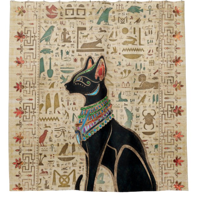 Rideaux De Douche Cat égyptien - Bastet sur le papyrus (Devant)