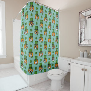 Rideaux De Douche Cat w Green Casquette et Shamrock St Patrick's Mot
