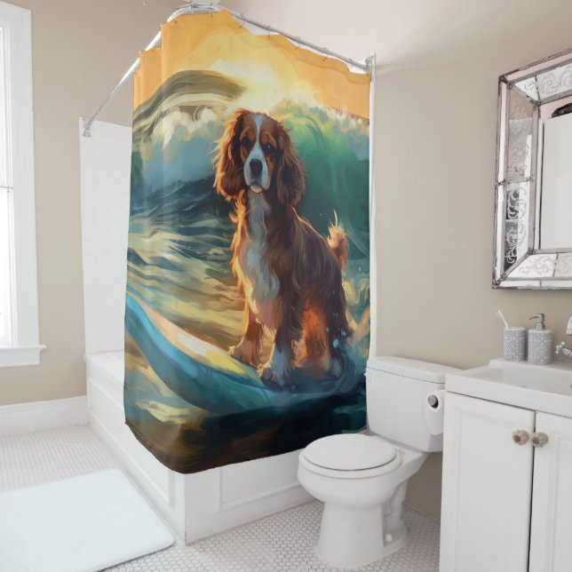 Rideaux De Douche Cavalier King Beach Surf Peinture (En situation)