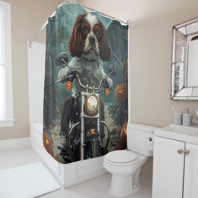 Rideaux De Douche Cavalier King Charles Spaniel Halloween Épouvantab (En situation)
