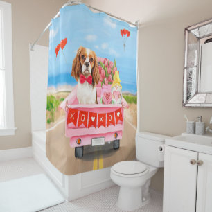 Rideaux De Douche Cavalier King Chien Saint Valentin Coeurs de Camio