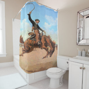 Rideaux De Douche Cavalier occidental vintage de Bronc de cowboy