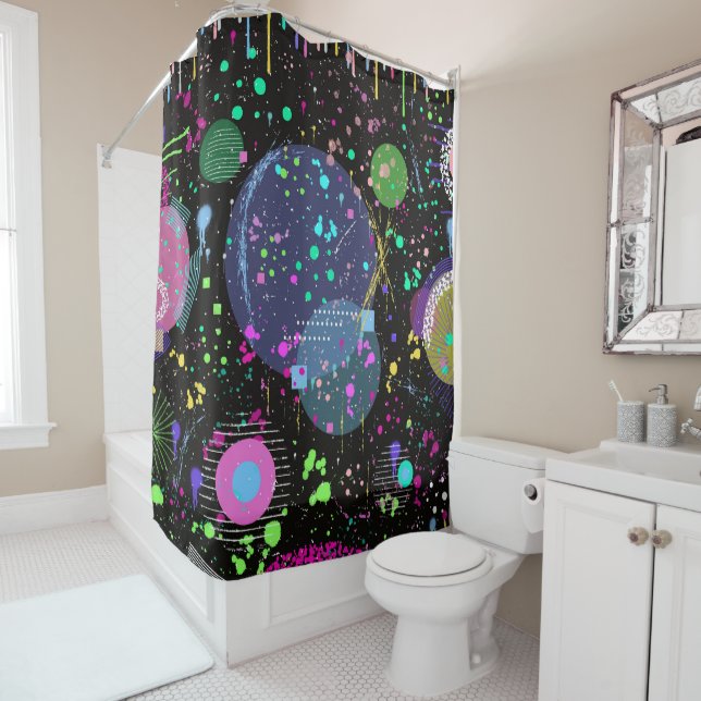 Rideaux De Douche Celestial Celebrations: Maximalist Abstract Art  (En situation)