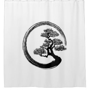 Rideaux De Douche Cercle de zen d'Enso et arbre de bonsaïs
