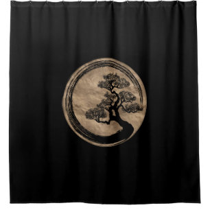 Rideaux De Douche Cercle de zen d'Enso et or d'arbre de bonsaïs