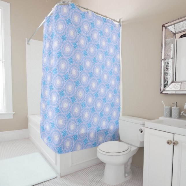 Rideaux De Douche Cercles bleu ciel motif (En situation)