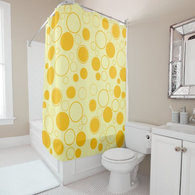 Rideaux De Douche Cercles, bulles, jaune et citron (En situation)