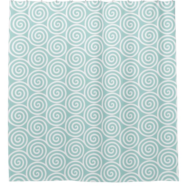 Rideaux De Douche Cercles de spirale abstraits en bleu clair et blan (Devant)