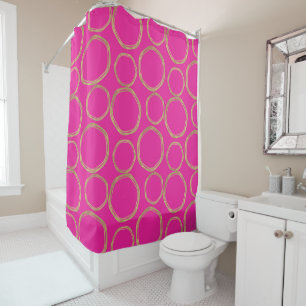 Rideaux De Douche Cercles dorés et rose chaud vif moderne tendance