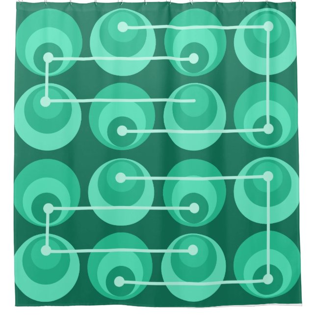 Rideaux De Douche Cercles du milieu du siècle Turquoises (Devant)