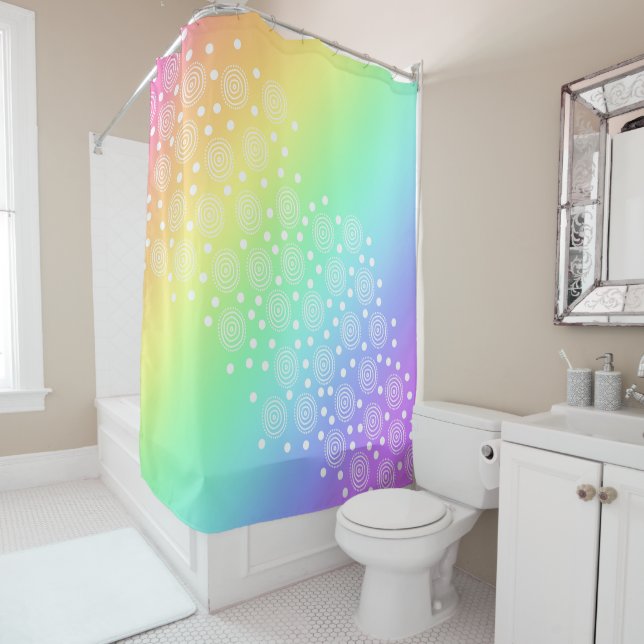Rideaux De Douche Cercles et points de dégradé de arc-en-ciel (En situation)
