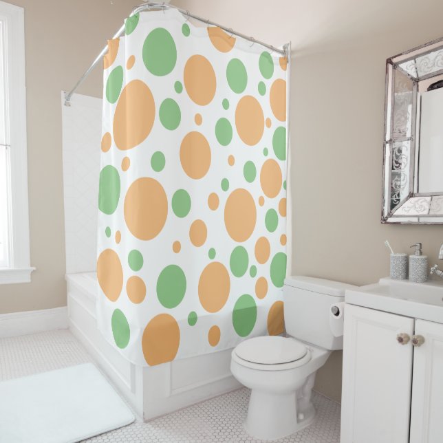 Rideaux De Douche Cercles géométriques orange et sauge (En situation)