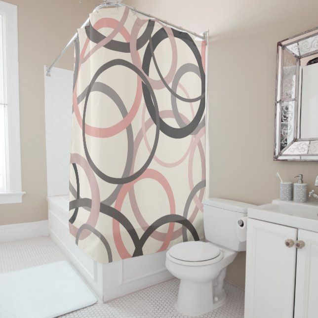 Rideaux De Douche Cercles roses et gris     (En situation)