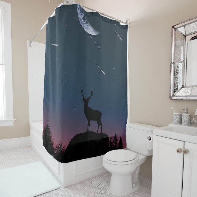 Rideaux De Douche cerf au clair de lune (En situation)