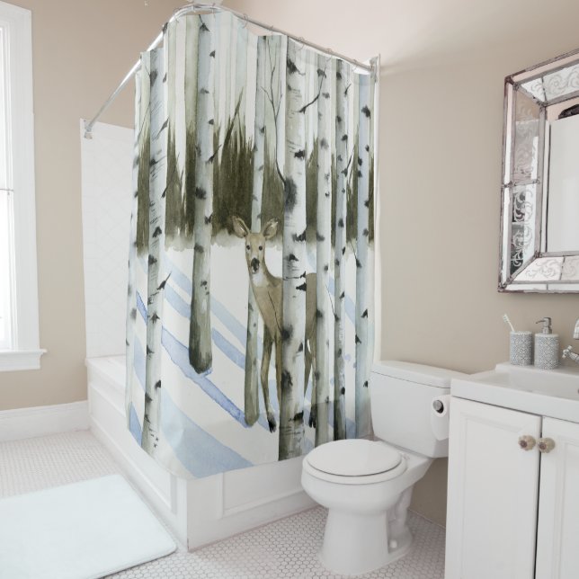 Rideaux De Douche Cerf en chute de neige (En situation)