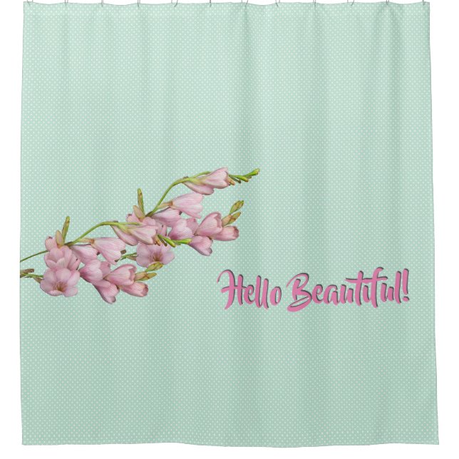 Rideaux De Douche Cerise Fleurs Mint Pots verts Bonjour Belle! (Devant)