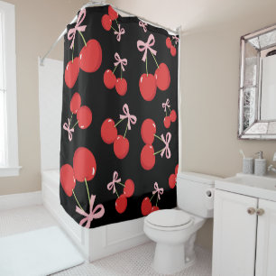 Rideaux De Douche Cerises Noires Rouges Nœud Rose Coquette Chic Cott