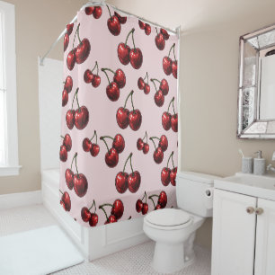 Rideaux De Douche Cerises rouges brillantes rétro glamour rose