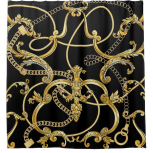 Rideaux De Douche Chaînes d'or baroque Motif sans couture