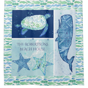 Rideaux De Douche Chambres d'hôtes Beach Ocean Whale Starfish Turtle