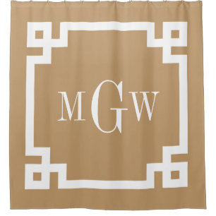 Rideaux De Douche Chameau Tan Blanc Clé grecque #2 Cadre 3I Monogram