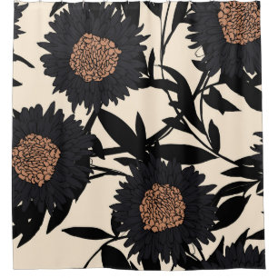 Rideaux De Douche Chamomille noire, gerbera : arrière - plan crème.