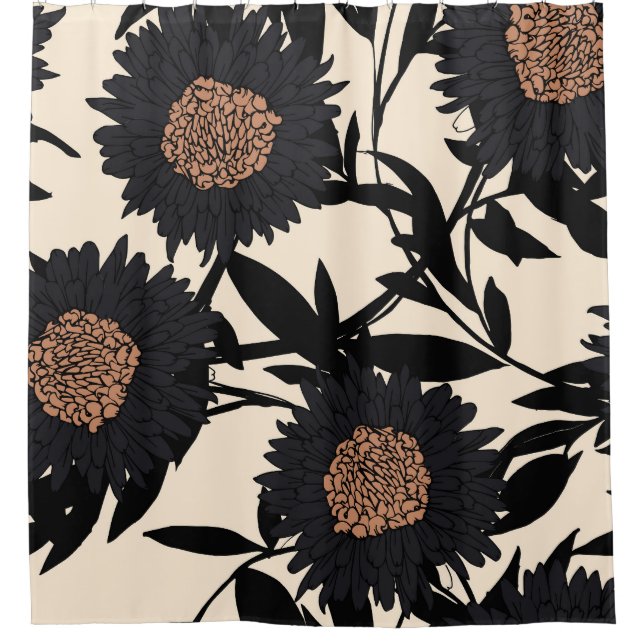 Rideaux De Douche Chamomille noire, gerbera : arrière - plan crème. (Devant)