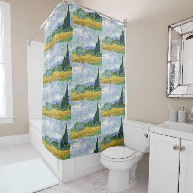 Rideaux De Douche Champ de blé de Van Gogh avec Cyprès Art (En situation)