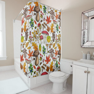 Rideaux De Douche Champignons d'automne, feuilles, noix et baies sur