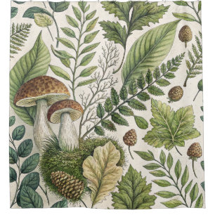 Rideaux De Douche Champignons des bois Pinecones Ferns Motif d'autom