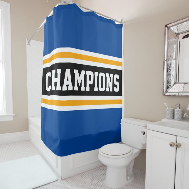 Rideaux De Douche CHAMPIONS D'Athlétisme Blue Black Racing Stripes (En situation)
