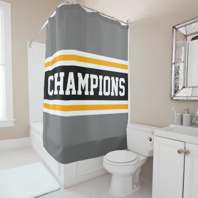Rideaux De Douche CHAMPIONS D'Athlétisme Gris Black Racing Stripes (En situation)