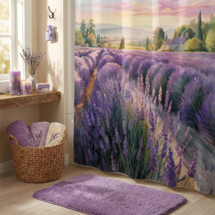 Rideaux De Douche Champs de lavande de style aquarelle de campagne f