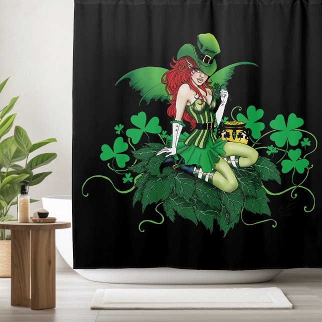 Rideaux De Douche Chance Trèfle Vert Fée Rouge Cheveux Shamrock (Créateur téléchargé)