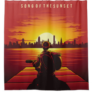 Rideaux De Douche Chanson de l'illustration du coucher du soleil cou