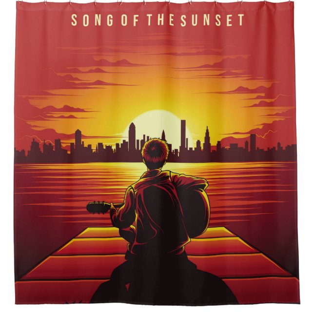 Rideaux De Douche Chanson de l'illustration du coucher du soleil cou (Devant)