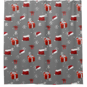 Rideaux De Douche Chapeaux de Père Noël rouge et présentations sur A