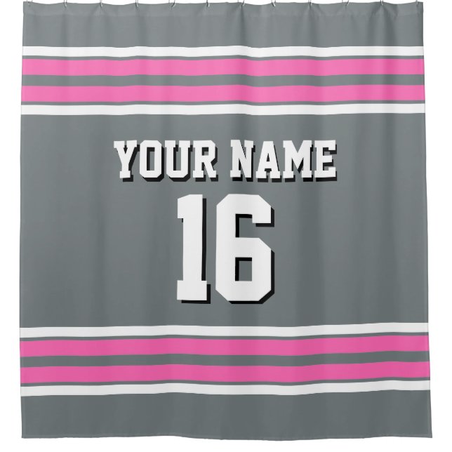 Rideaux De Douche Charcoal Grey Hot rose White Stripes Sports Jersey (Devant)