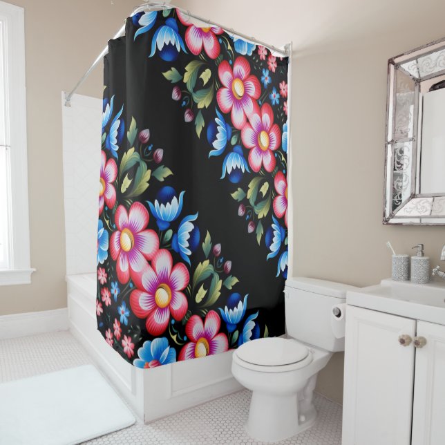 Rideaux De Douche Charme floral de l'art populaire (En situation)