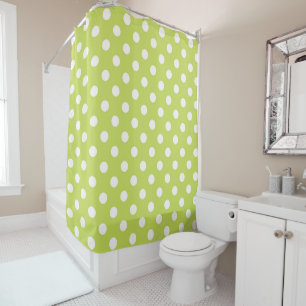 Rideaux De Douche Chartreuse Vert Citron & Points Blancs Point