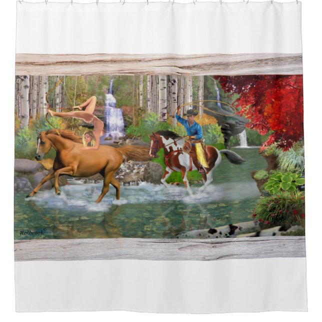 RIDEAUX DE DOUCHE CHASSEZ L'ARCHIER GOLDEN STALLION (Devant)