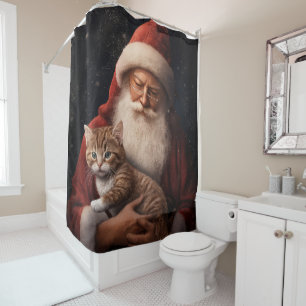 Rideaux De Douche Chat abyssinien avec Noël Festif du Père Noël