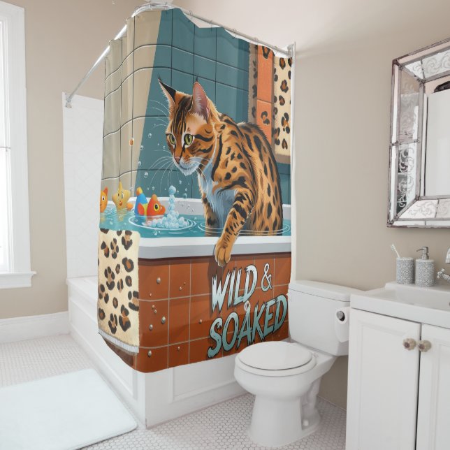 Rideaux De Douche Chat Bengal endormi adorable drôle  (En situation)