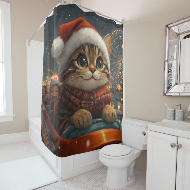 Rideaux De Douche Chat Bengal Montagnes Russes Noël (En situation)