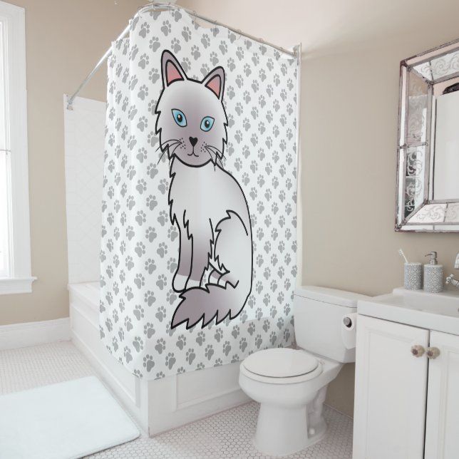 Rideaux De Douche Chat Birman / Ragdoll au point lavande (En situation)