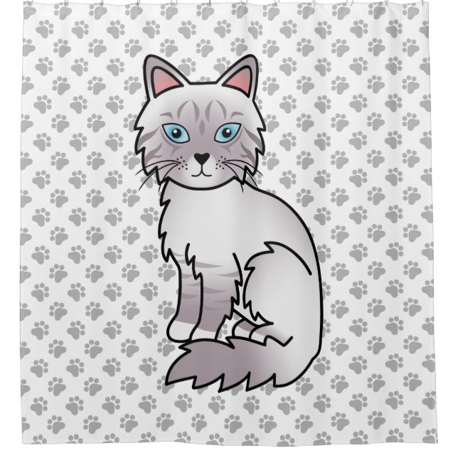 Rideaux De Douche Chat Birman / Ragdoll Tabby au point lilas & Patte (Devant)
