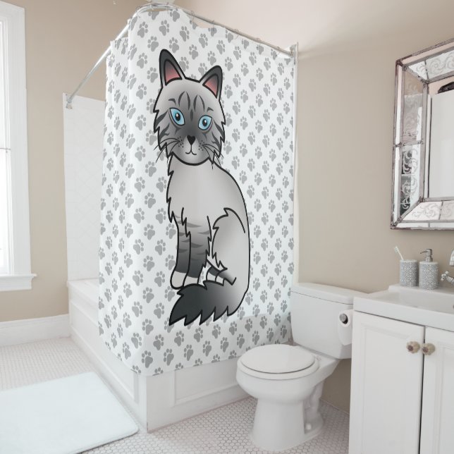 Rideaux De Douche Chat Birman / Ragdoll Tabby pointe bleue & Pattes (En situation)