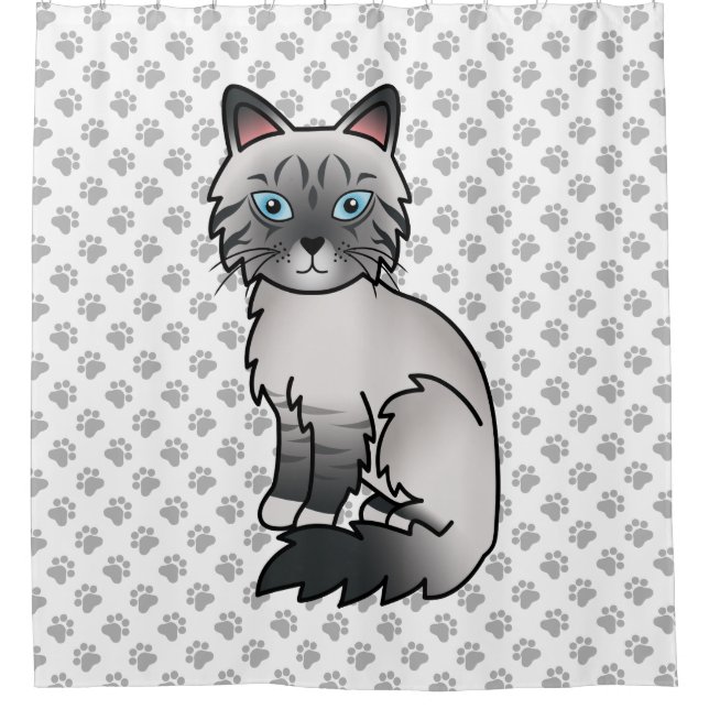 Rideaux De Douche Chat Birman / Ragdoll Tabby pointe bleue & Pattes (Devant)