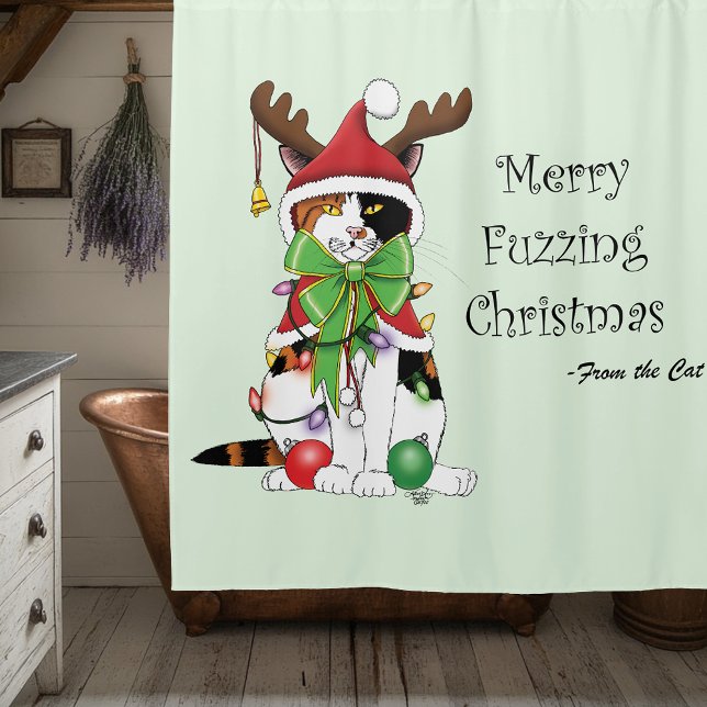 Rideaux De Douche Chat Calico de Noël amusant (Créateur téléchargé)