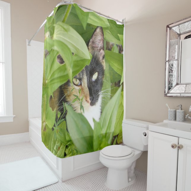 Rideaux De Douche Chat calicot dans les Zinnias (En situation)